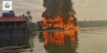തിരുവനന്തപുരം പൂവാറിൽ ഫ്ലോട്ടിംഗ് റസ്റ്റോറന്റ് കത്തിനശിച്ചു; തീ അണയ്ക്കുന്നതിനിടെ ഗ്യാസ് സിലിണ്ടർ പൊട്ടിത്തെറിച്ചു